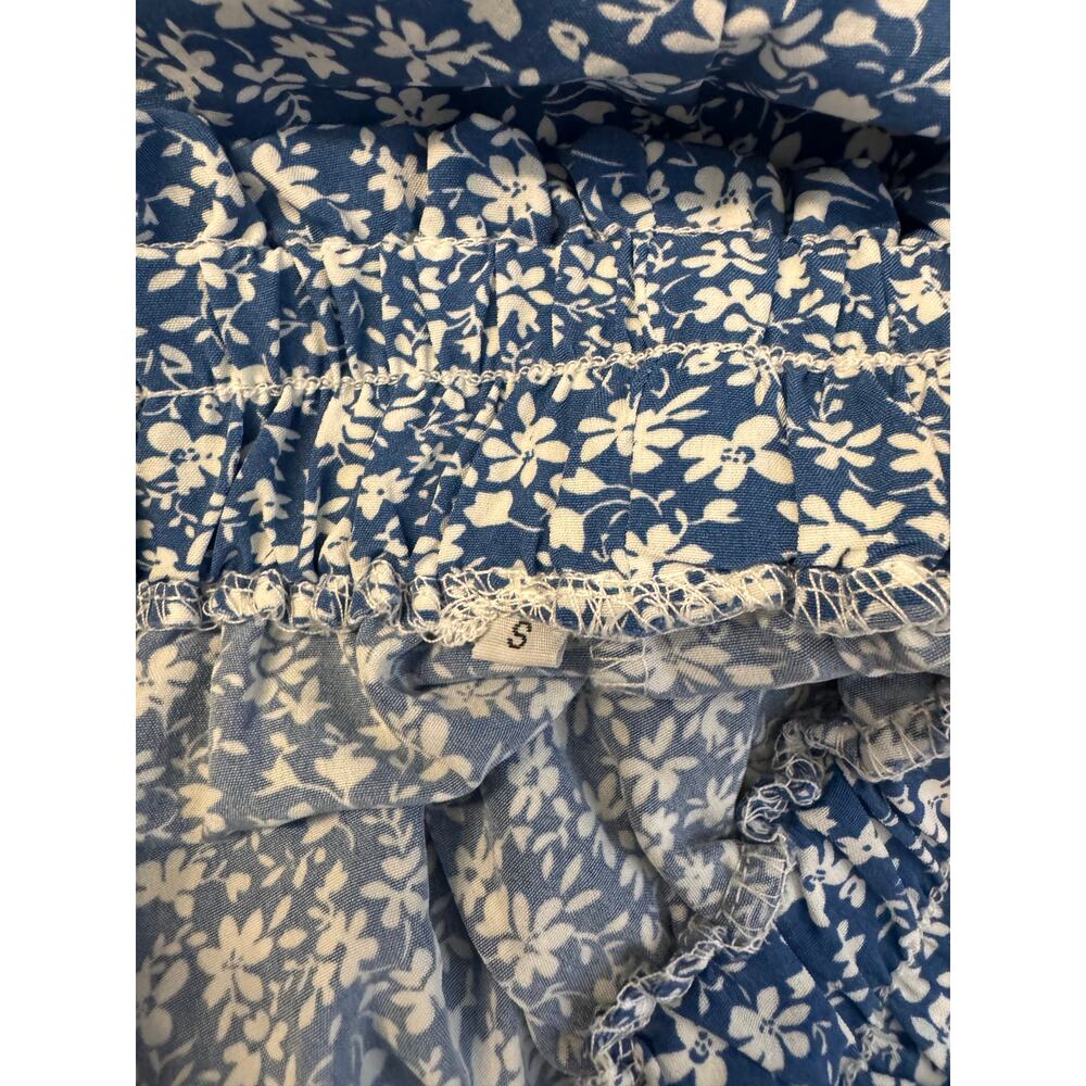Blue & White Floral Print Boho Maxi Skirt Elastic Waist Size Small Pockets BOHO - Picture 3 of 4